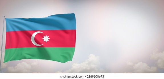 Azerbaijan Flag.Azerbaijan flag in the sky.
copy space.Horizontal panoramic banner