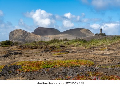 Azores, Island of Faial. The lighthouse Farol dos Capelinhos at Ponta dos Capelinos	