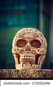 aztec skull at the skyscrappers