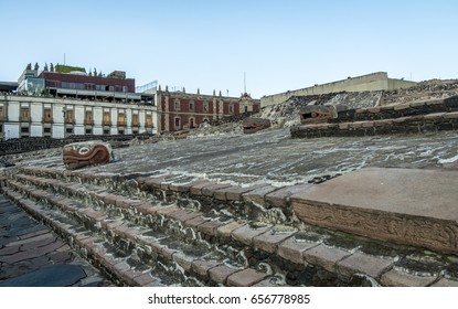 Aztec Temple (Templo Mayor) And Serpent Head At Ruins Of Tenochtitlan - Mexico City, Mexico