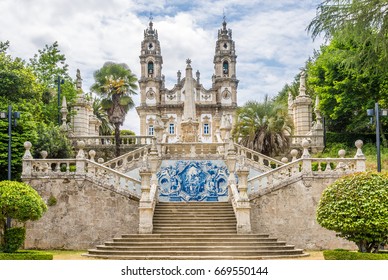 Azulejo decorated stairway to the Sanctuary of Our Lady of Remedios in Lamego - Portugal