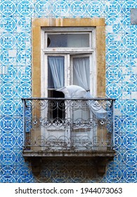 Azulejos facade on historic building in Lisbon, Portugal