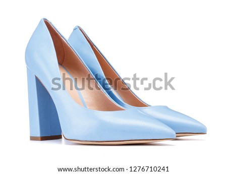 Azure blue patent high heel women heels shoe isolated on white background