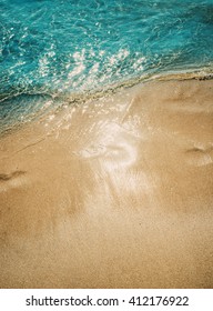 Azure Blue Sea. White Clean Sand. Tropical Beach. Travel Inspiration. Vacation Concept. Top View.
