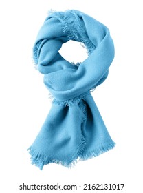 Azure Blue Wool Shawl Isolated On White