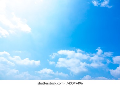 Azure Sky Or Sky Blue Beautiful White Clouds. It Is Everything Lies Above Surface Earth Atmosphere And Outer Space. Cloud Is Aerosol Comprising Visible Mass Of Liquid Droplets Frozen Crystals In Air