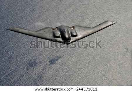 B-2 stealth bomber in flight over the Pacific Ocean. March 10 2009.