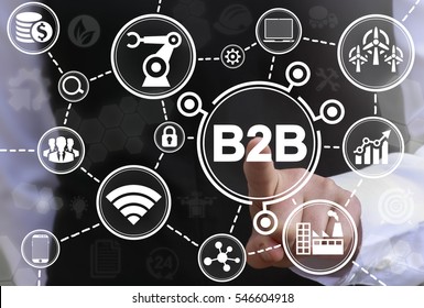 B2B Industrial Marketing Management Success Web Industry 4.0 Concept. Business To Business Manufacturing Iot Development Robotic Wifi Mobile Control Commerce Internet Technology