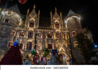 Ba Na Hills, Vietnam - December 25, 2019: Night View On Christmas Day Of Catholic Church At French Village On Ba Na Hills (Saint Denis Church, European Christian Church)