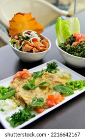 Baba Ganoush, Eggplant Or Aubergine Cream, Fattush, Bread Salad And Tabouleh, Parsley Salad, Arabic Mezze, Appetizers In A Beirut Restaurant, Beirut, Lebanon, Middle East, Asia