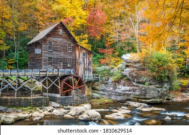Babcock State Park, West Virginia, USA at Glade Creek Grist Mill during autumn season. 