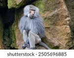 Baboon (Papio hamadryas) focussed on his family