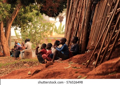 BABUNGO KINGDOM - CAMEROON / 18.01.2015: Kids from Cameroon are watching the ceremony in Babungo Kingdom