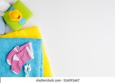 Baby Accessories For Bath On White Background