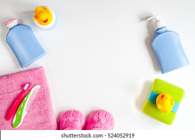 Baby Accessories For Bath On White Background