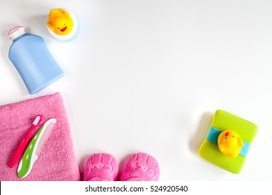 Baby Accessories For Bath On White Background