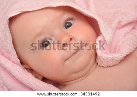 Similar – Little baby girl with funny surprise expression on her face