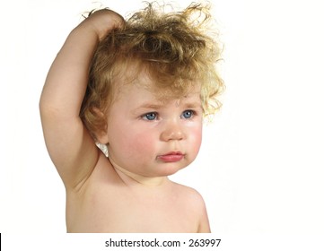 Baby With Bad Hair Day On White Background