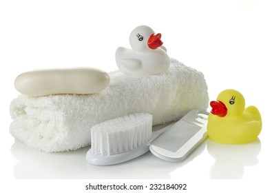 Baby Bath Accessories Isolated On White Background