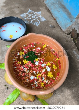 Baby bath, marriage haldi function water decoration in india tradition and culture 
