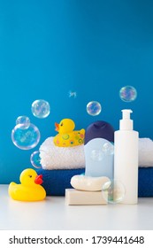 Baby Bath Products, Baby Care, Yellow Rubber Duck For Bath Games. Soap Bubbles, Bath Foam, Soap Bubbles.