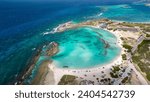 Baby Beach Aruba, Perfect beach, great for snorkeling, with calm waters, transparent in the Caribbean Sea with tricky blue waters. Great beach for children. Drone photo Top View