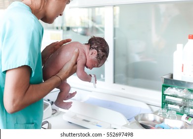 Baby being born in hospital