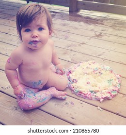 Baby And Birthday Cake With Instagram Effect