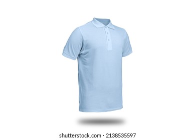 Baby Blue Polo Shirt With Ghost Model Concept Floating In Plain Background