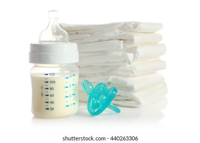 Baby Bottle Milk Pile Diapers Isolated Stock Photo 440263306 | Shutterstock