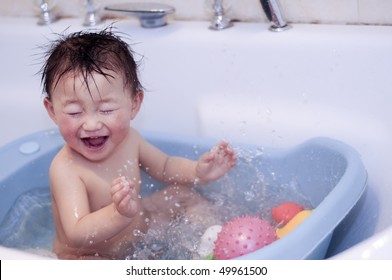 Baby Boy Bath In Bathroom