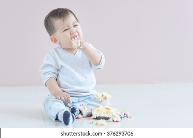 Baby Boy Eating Cake 