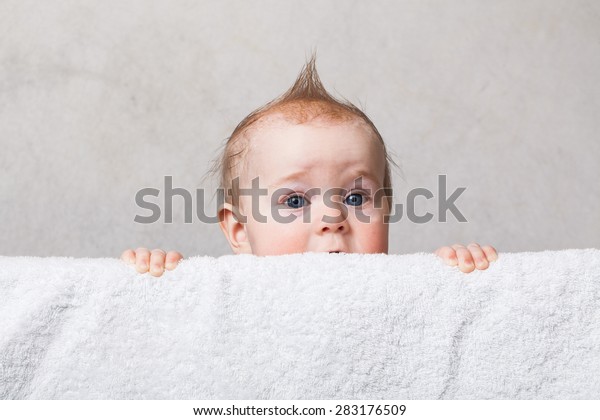 Baby Boy Mohawk Haircut Peeking Out Miscellaneous People Stock