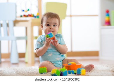 Baby Boy Playing Colorful Plastic Bricks Stock Photo 1241900392 