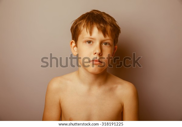 Teen boy shirtless European appearance in brown hair foam 