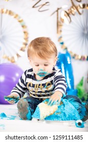 Baby Boy's Cake Smash On His First Birthday.