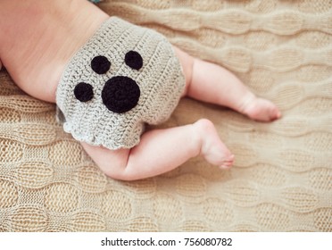 Baby Butt In Beige Knitted Panties With Black Animal Print