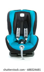 Baby Car Seat, Blue Color, Isolated On White