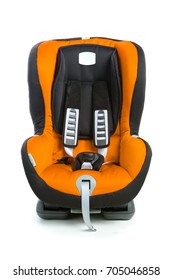 Baby Car Seat, Orange Color, Isolated On White