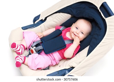 Baby In Car Seat Over White