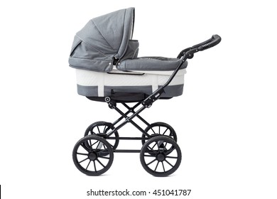 Baby carriage on white background