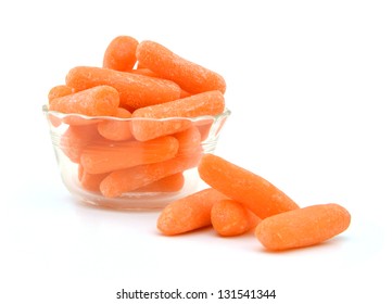 Baby Carrots In A Bowl Isolated On White.