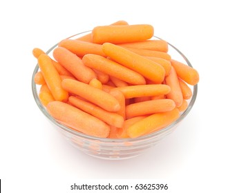 Baby Carrots In A Bowl Isolated On White.