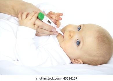 Baby With Clinical Thermometer