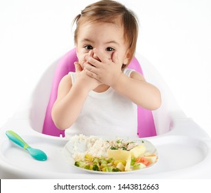 Baby Closed Mouth With Hands. Child Dont Want To Eat Theme