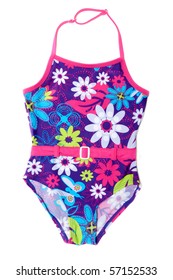 Baby Colour Swimsuit In Red Belt On White Background