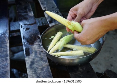 baby corn with dew drop prepare for cooking