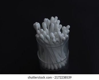 Baby Cotton Buds In A Transparent Plastic Container