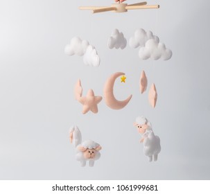 Baby Crib  Mobile - Kids Toys, On White Background.
