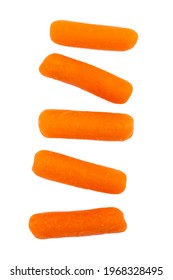 Baby Cut Carrots Isolated On White. Vertical Shot.